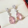 Sweet pink colored treasure zircon stud earrings, summer new pear-shaped water drop earrings, light luxury and elegant earrings for women