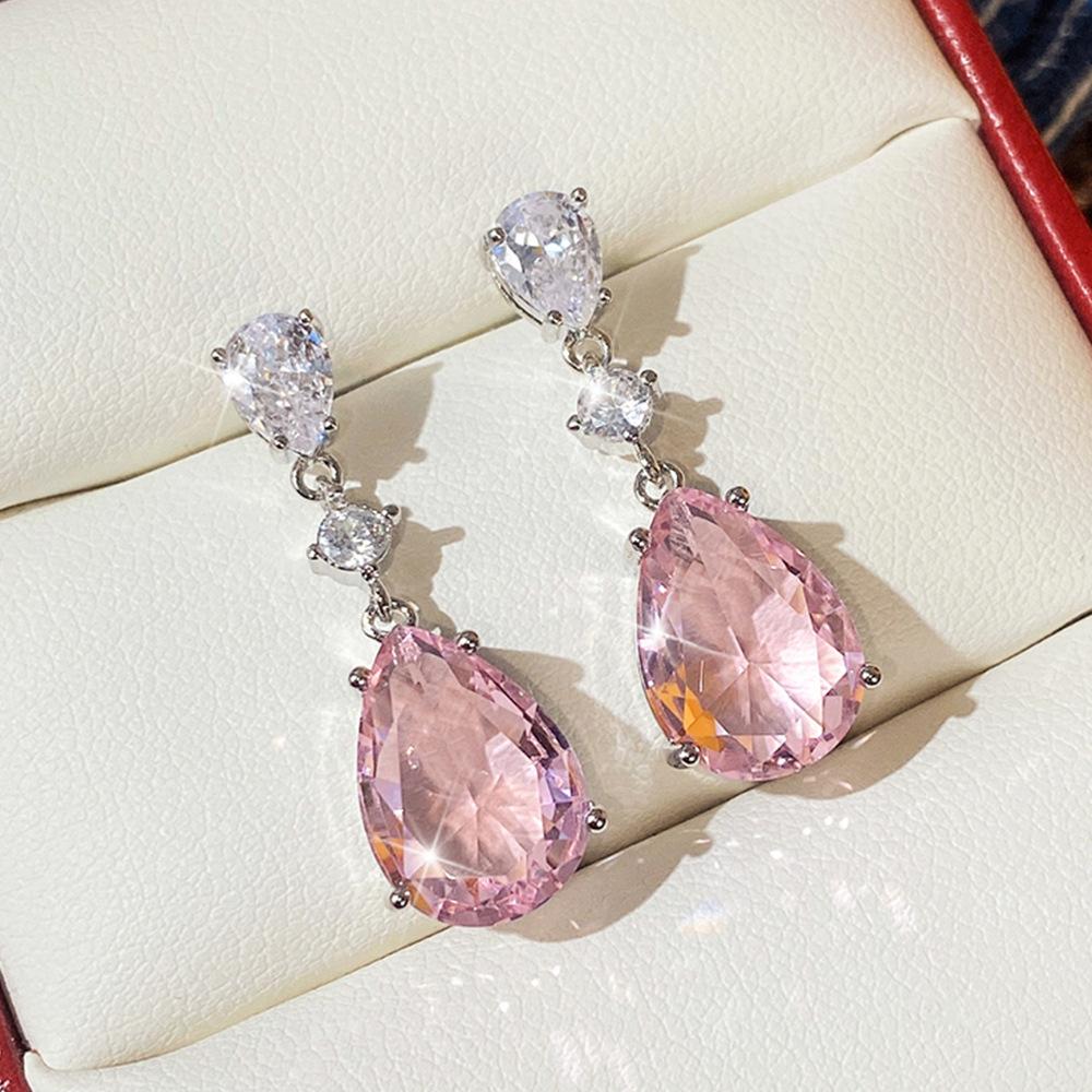 Fashionable Pink Teardrop Shaped Dangling Earrings, Elegant Bridal Eye-catching Jewelry, Birthday and Anniversary Gifts