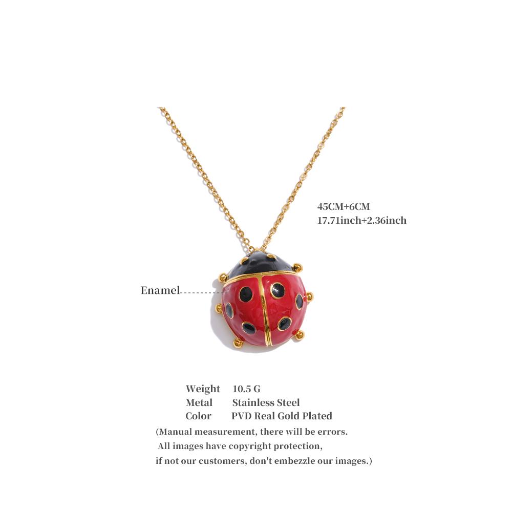 Yhpup Trendy Red Enamel Ladybird Insect Pendant Necklace 18K Golden PVD Plated Popular Fashion Jewelry Waterproof