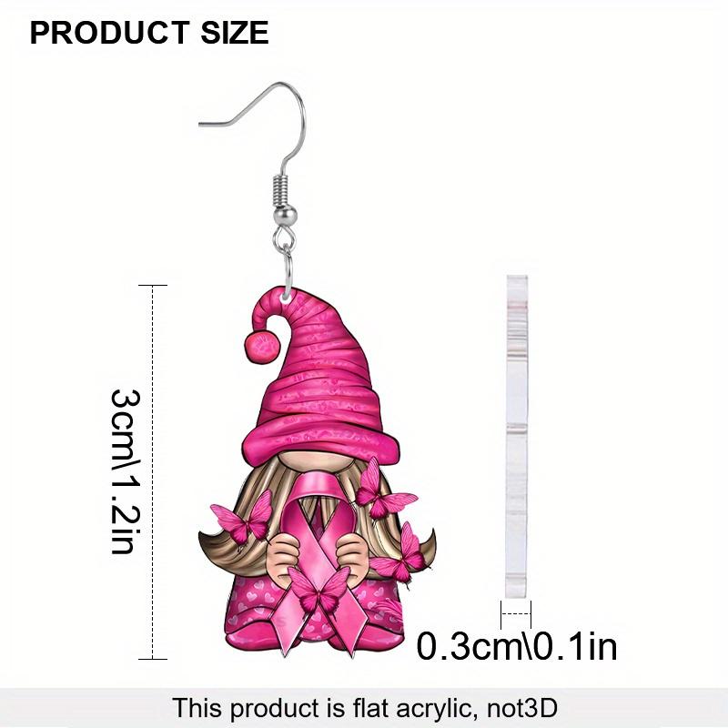 1Pair Pink Ribbon Dwarf Breast Cancer Day Earring Acrylic Painting Earrings Jewelry for Women Female
