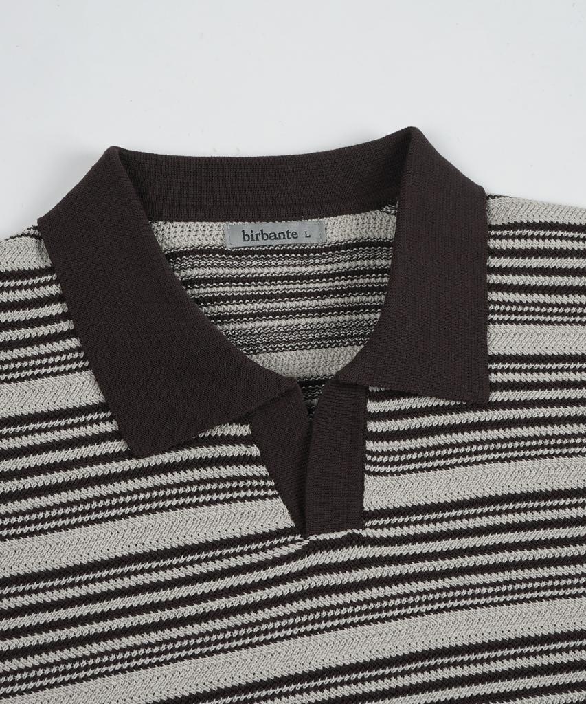 BIRBANTE Summer Breeze Washable Striped Collar Knit - Brown Stripe