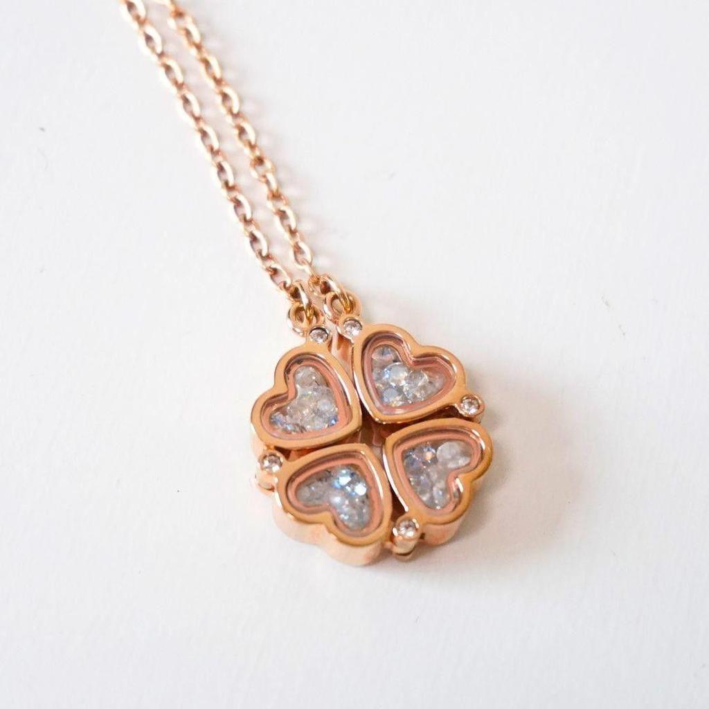 Used Folli Follie Clover Heart 2WAY Necklace Rose Gold Necklace