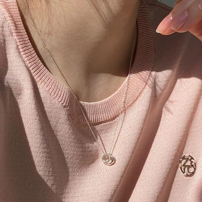 925 Silver Mini Double Cylinder Ring Necklace