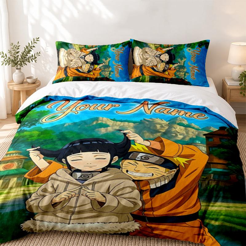 Hyuga Hinata Custom Name 3pc Set Perfect for Bedroom Use Comfortable Bedding Set Includes a Duvet Cover and Two Pillowcases Ideal Birthday or Christma