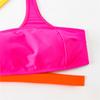 Color Blocked Bikini One Shoulder Bandage Hollow Out Swimsuit Bandeau Swimwears Women 2 Piece Beach Vacation Outfit Bathing Suit