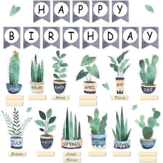 Plant Birthday Bulletin Board Set Boho Plant Classroom Bulletin Board Decor Happy Birthday Banner Cutouts Poster Accents for School Wall Classroom