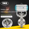 YMER Double Eccentric Pneumatic Butterfly Valve, 304 Stainless Steel, Double Acting Actuator, DN50, High Temp & Wear Resistant.