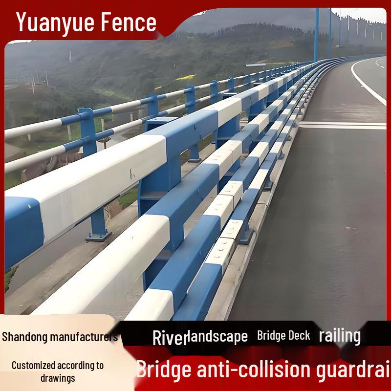 Carbon Steel Bridge Railing: Crash Barrier with Road Lighting for Overpass and River Landscape