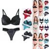 Flower Lace Womens Padded Bra Plunge Set Ladies Underwear Panties Sets Up Push