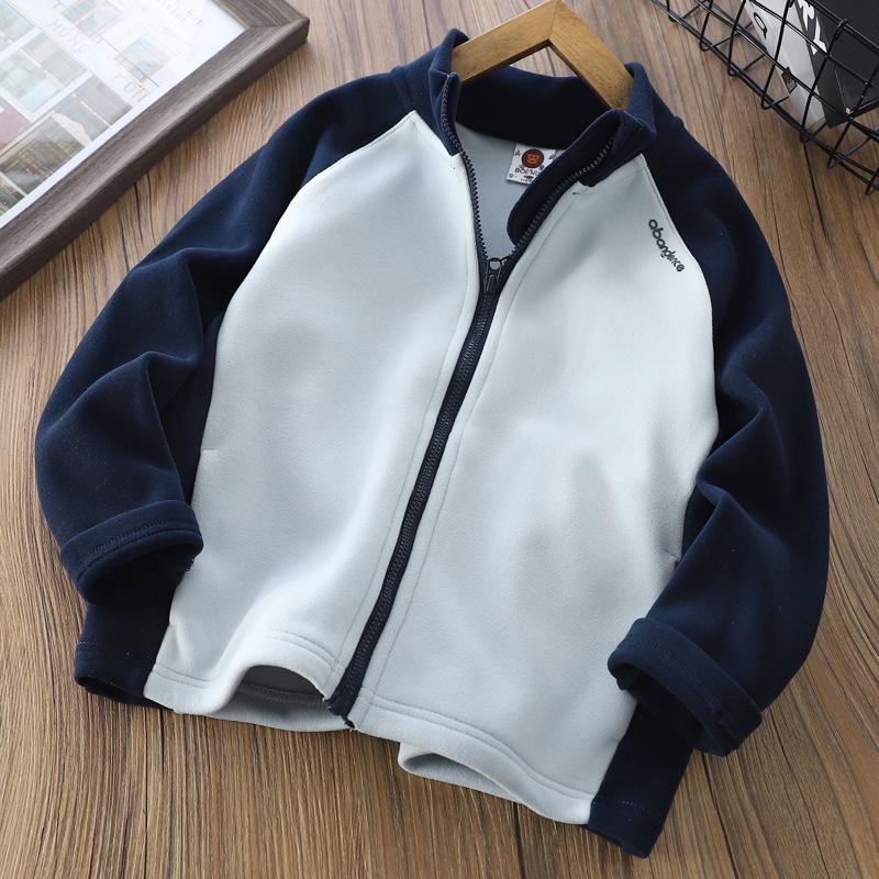 

2025 Autumn Boys Windproof Sticky Rice Fleece Jacket – Soft, Skin-Friendly High Collar for Middle & Big Kids, Ideal School Uniform Top 120cm темно-синього кольору