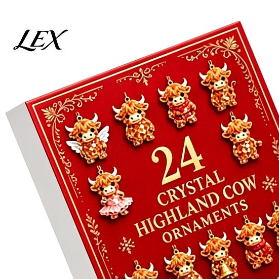 Unique Holiday Gift for Kids Highland Cow Advent Calendar, 24 Pcs Acrylic Hanging Ornaments Christmas Cartoon Character Tree Decoration, Festive