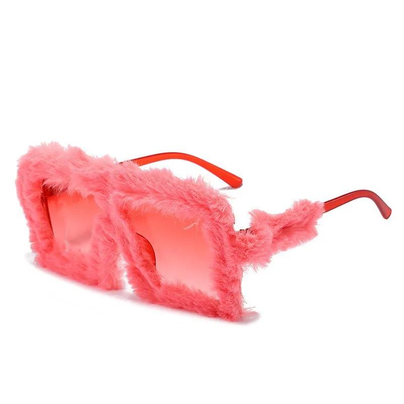 New Fashion Soft Full Plush Sunglasses Women For Men Y2K Fur Velvet Pink Sun Glasses Luxury Brand Designer Punk Party Eyeglasses