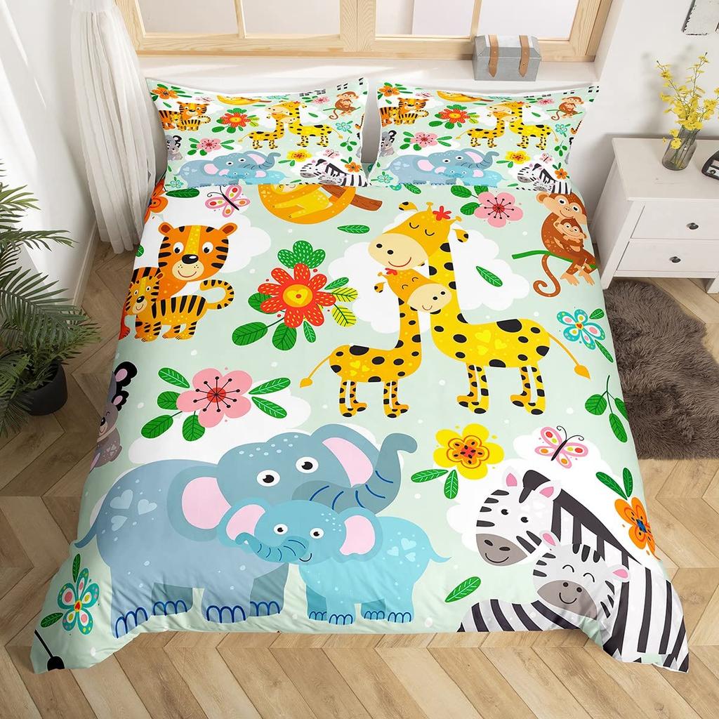 Monkey Duvet Cover Sets Cute Monkey Around The Tree Print Bedding Set 3pcs for Kids Boys Cartoon Animal Soft Comforter Cover