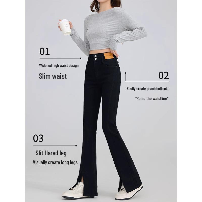 Women's High-Waist Black Micro Flare Slit Jeans - Early Spring 2025 Collection