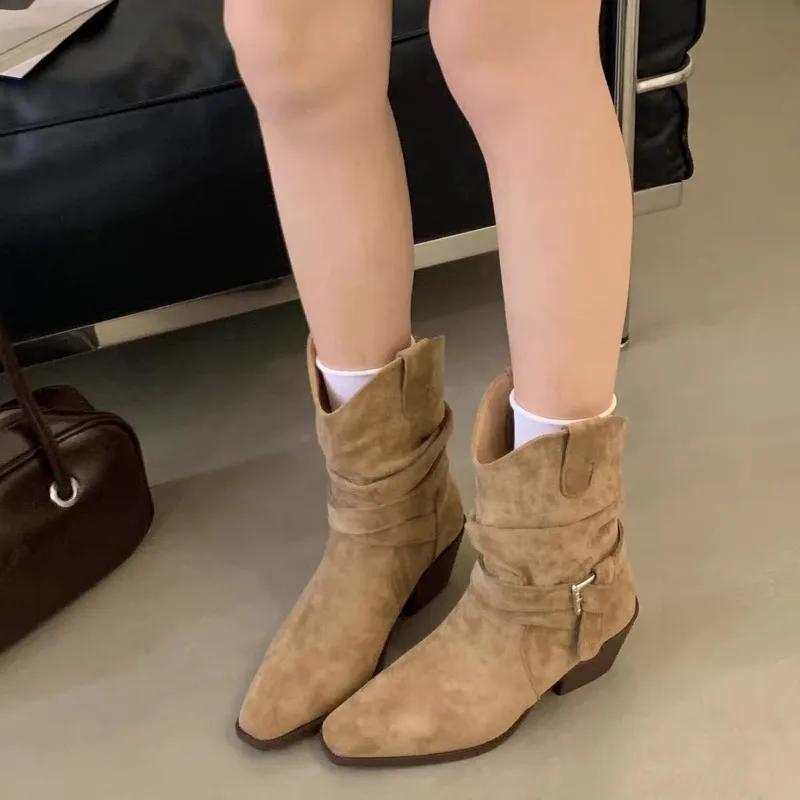 Fashion New Style Fashion Women's Suede Long Boots Soft Platform Side Zipper Women Western Boot Plus Size Solid Color Luxury Boots