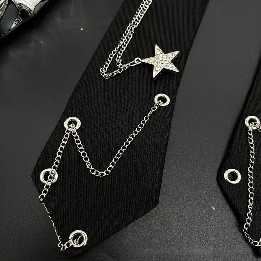 Fashion Pre-tied Punk Neck Tie Vintage with Star Chain JK Neck Tie Neckwear Adjustable Elegant Bowtie for Women and Men