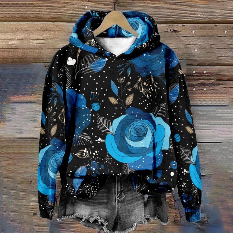 Women's Floral Hoodie Hipster Winter Pullover Harajuku Loose-Fit Casual Sweatshirt Cozy Fleece-Lined Jacket Casual Streetwear