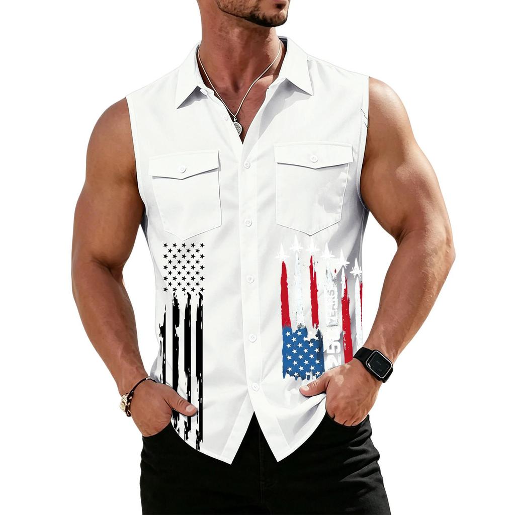 Chemise sans manches légère à revers et boutons pour homme, idéale pour le travail.