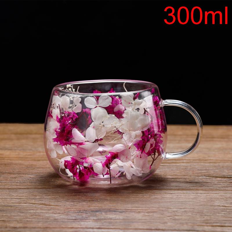 1Pcs Dried Flower Decorative Milk Tea Cup 150/300Ml Double-Layer Dried Flower Glass Cup High Temperature Resistant Coffee Cup