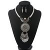Vintage Geometric Alloy Necklace With Gemstone Leaf Tassel For Women
