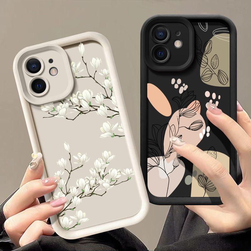 Pro iPhone 16 15 Pro Max 14 Plus 13 12 Pro 11 XS XR 8 7 Kryt Bílé květy Nárazuvzdorná měkká ochrana objektivu Pouzdro na telefon