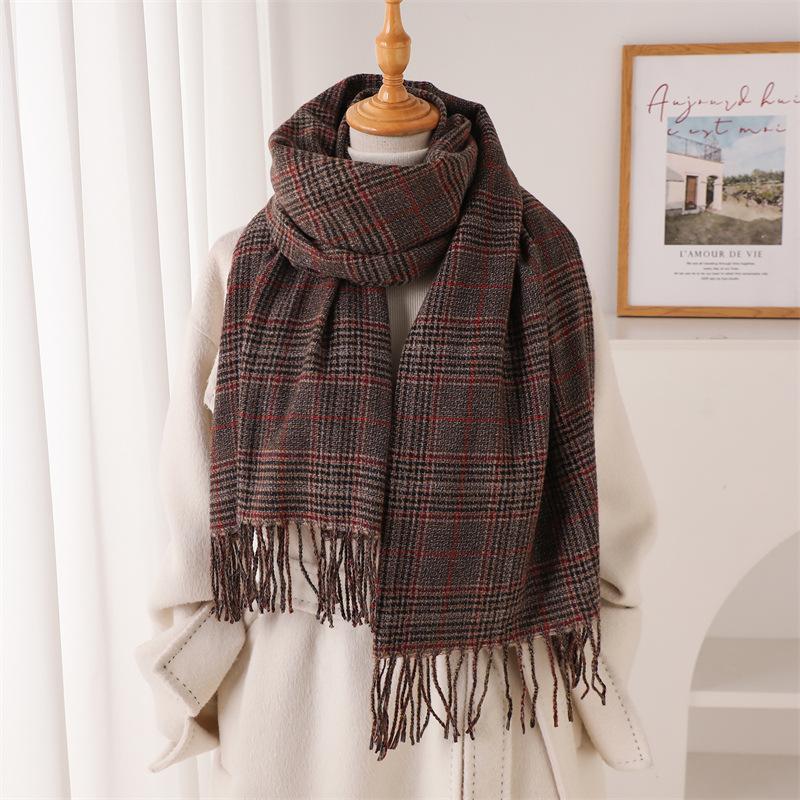 New high-end plaid autumn and winter warm scarf shawl commuting versatile couple fringed imitation cashmere scarf