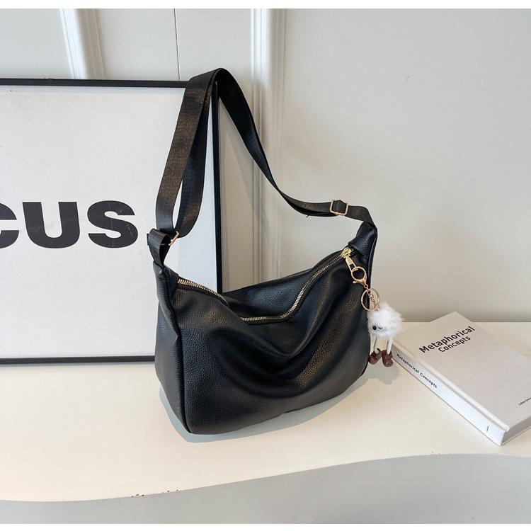 Popular bag women's new soft wide shoulder strap messenger bag textured shoulder tote bag
