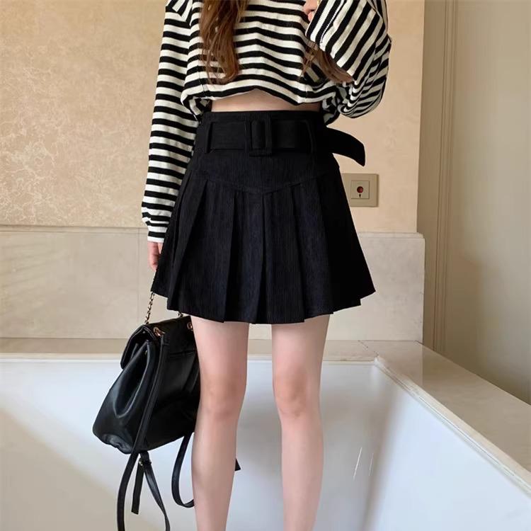 Plus-Size Women's High-Waisted Corduroy A-Line Pleated Skirt