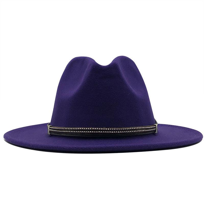 17 Colors Wool Felt Jazz Fedora Hats Belt Buckle Decor Women Unisex Wide Brim Panama Trilby Cowboy Cap Sun Hat