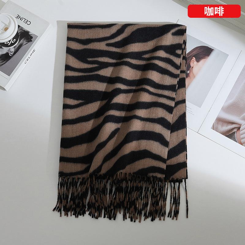 

Шарф из искусственного кашемира с зебровым узором, корейская мода, зимний универсальный шарф для защиты шеи, толстый, против холода, теплая шаль, накидки 200x70cm