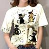Cute Cat Sketch 3D Printed Women's Harajuku Round Neck Short Sleeved T-shirt
