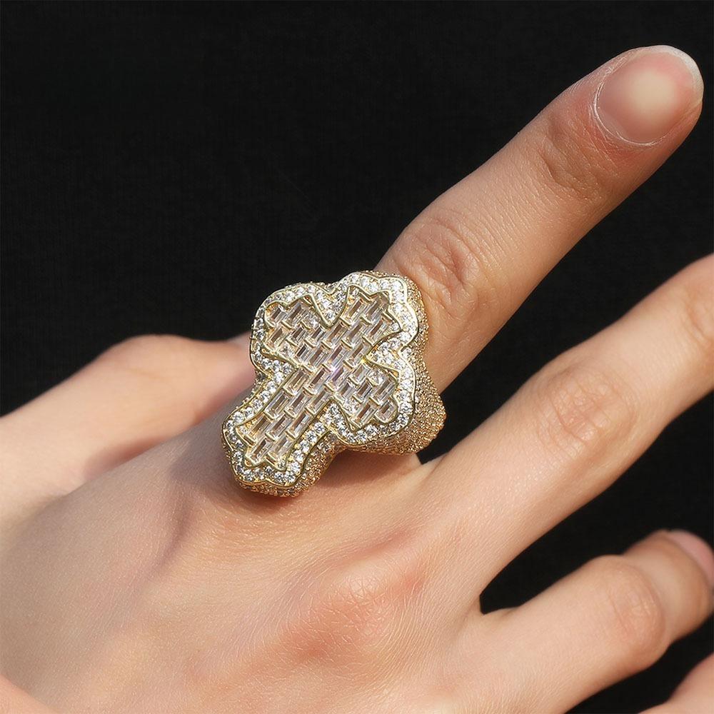 Hip Hop Vintage Ring Microset Zircon Personality Cross Men's Ring Index Finger Accessory Ring