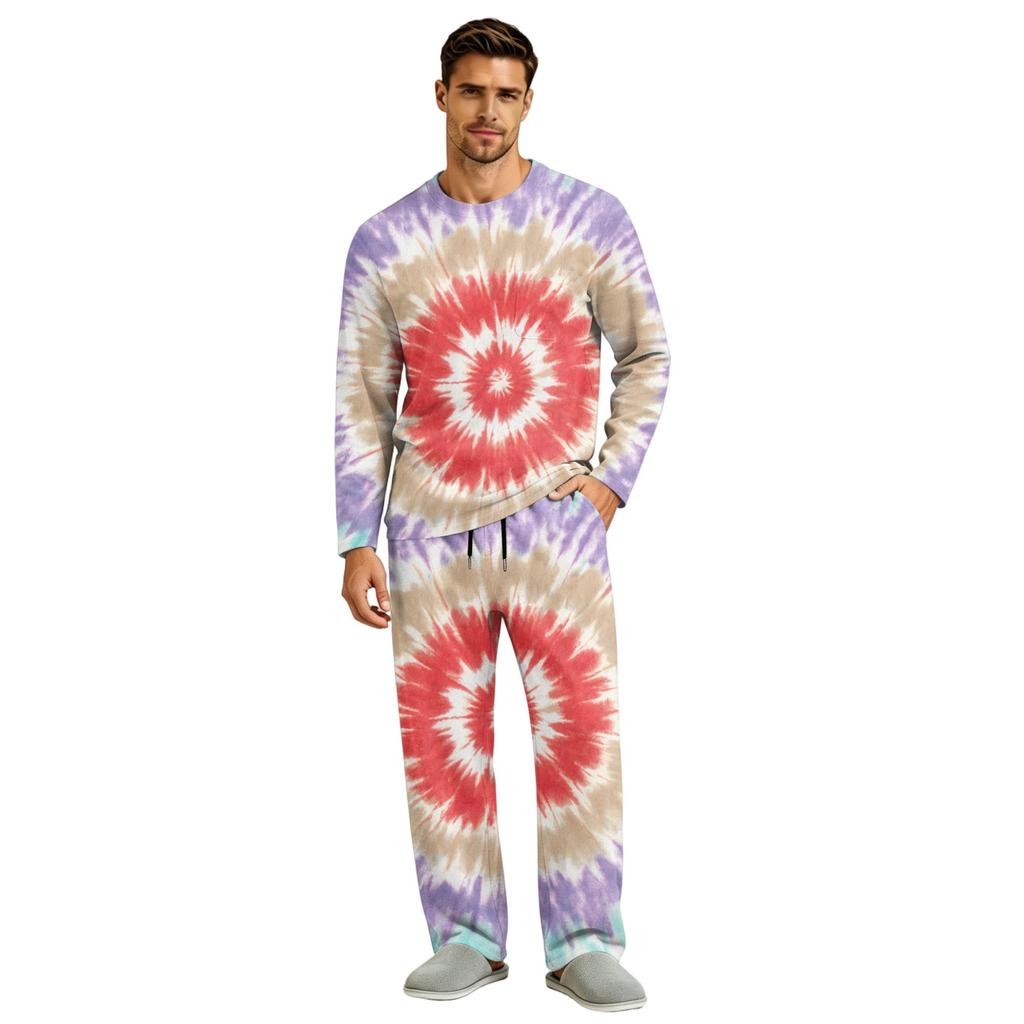 Men's Long Sleeve Pajama Set with Button Crotch and Elastic Drawstring Waist for Home Comfort
