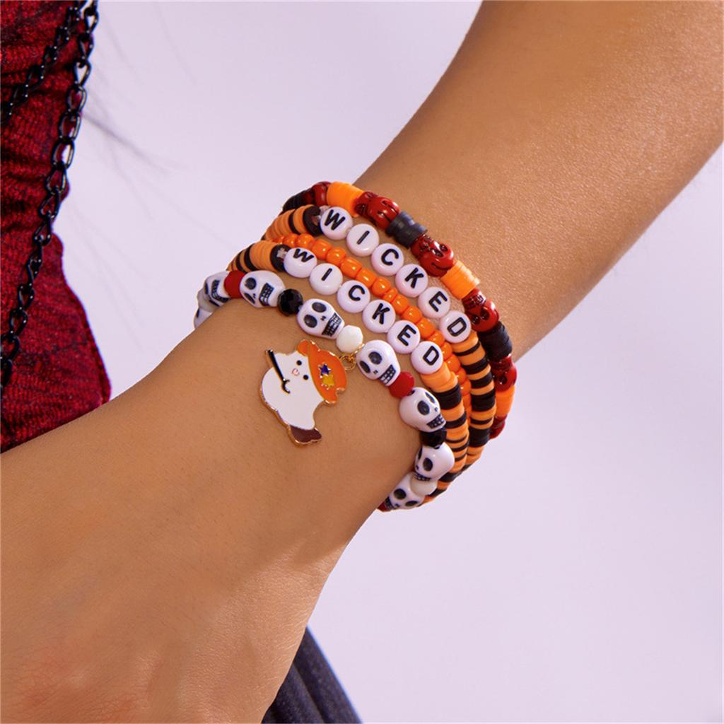 Stackable Halloween Bracelets - Pumpkin Spider   Bead Bracelets for Women's Party Jewelry