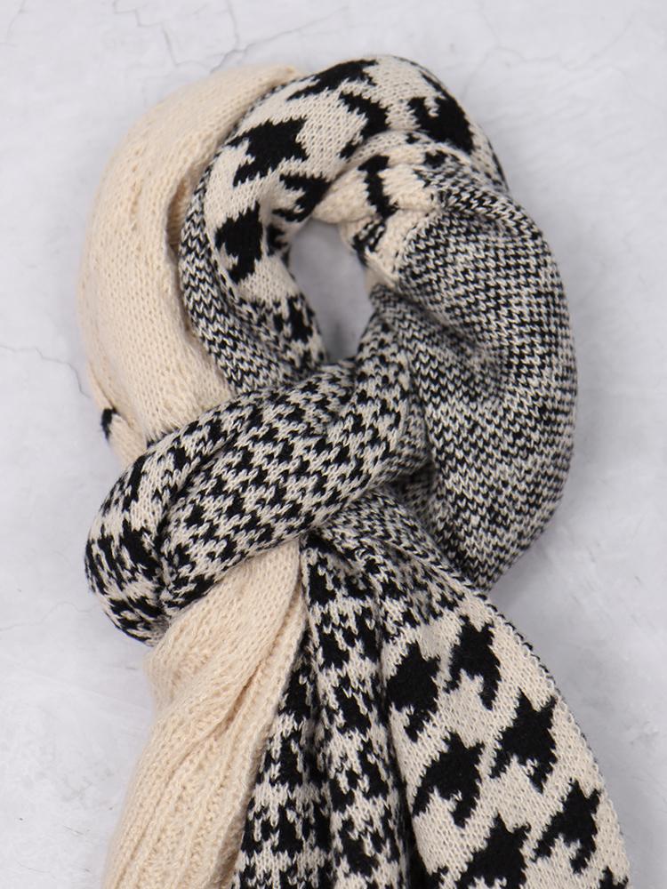 IKALOOK Houndstooth Check Pattern Color Block Scarf Amu138
