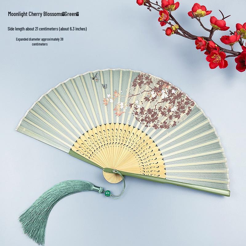 Portable Ancient Chinese Bamboo Folding Fan for Hanfu & Qipao - Gardenia Design