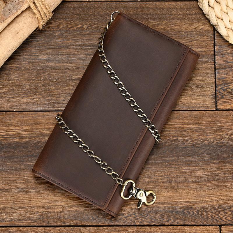 Luxury Style Men's Leather Wallet With Iron Chain Genuine Leather Clip Purse For Men Male Fashion Men's Long Wallet Dropshipping