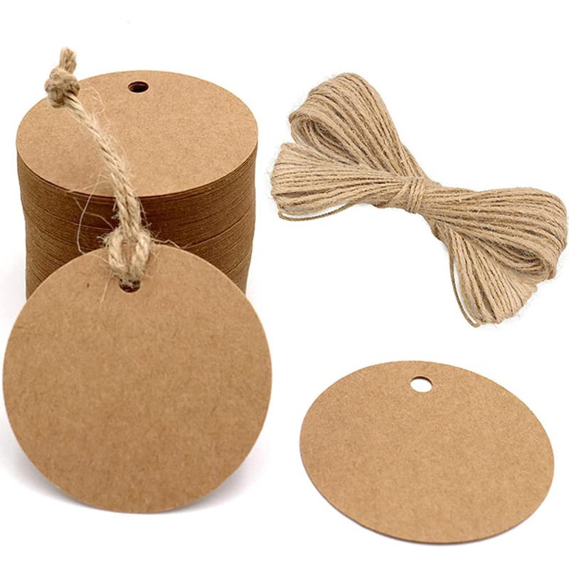 100pcs 6cm Round Kraft Tags Universal Diy Blank Tags With 20m Jute Twine For Wedding Birthday