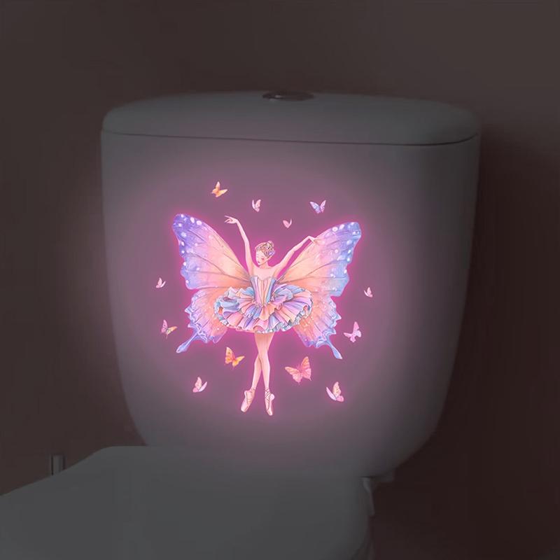 

Glow-In-The-Dark Toilet Sticker Glowing Fairy & Butterfly Design Self-Adhesive Pvc Wall Art Door Sticker Removable Home Decor A