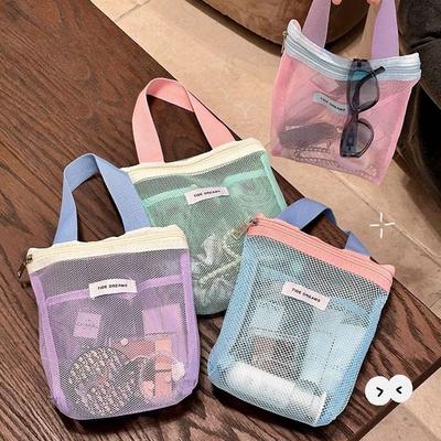 Transparent Mesh Toiletry Bag Large Capacity Makeup Bag Dopamine Storage Bags