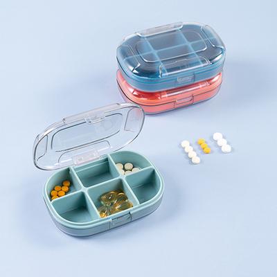 Tragbare Reise-Pillendose, 6 Fächer, Tablet-Aufbewahrungsbehälter, feuchtigkeitsbeständiger Pillen-Organizer, klare Sicht, große Kapazität, kleine Pillendose