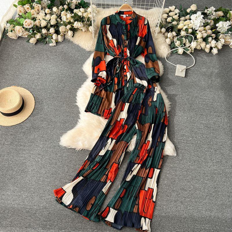 Fashion Wind Lace-up Waist-Controlled Casual Wide-Leg Trousers Tops