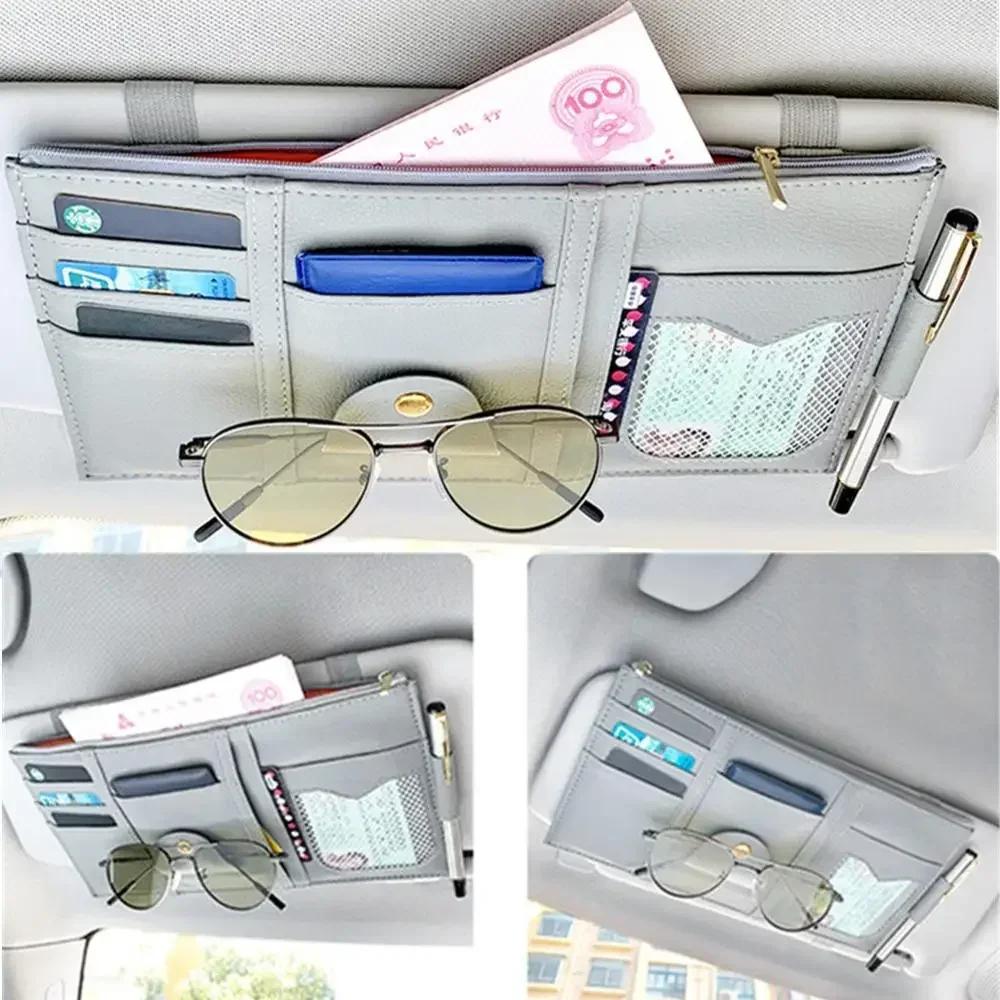Multi Functional Sun Visor Storage Bag with Phone Holder Sunglass Case and Card Slots Space Saving Car Accessory