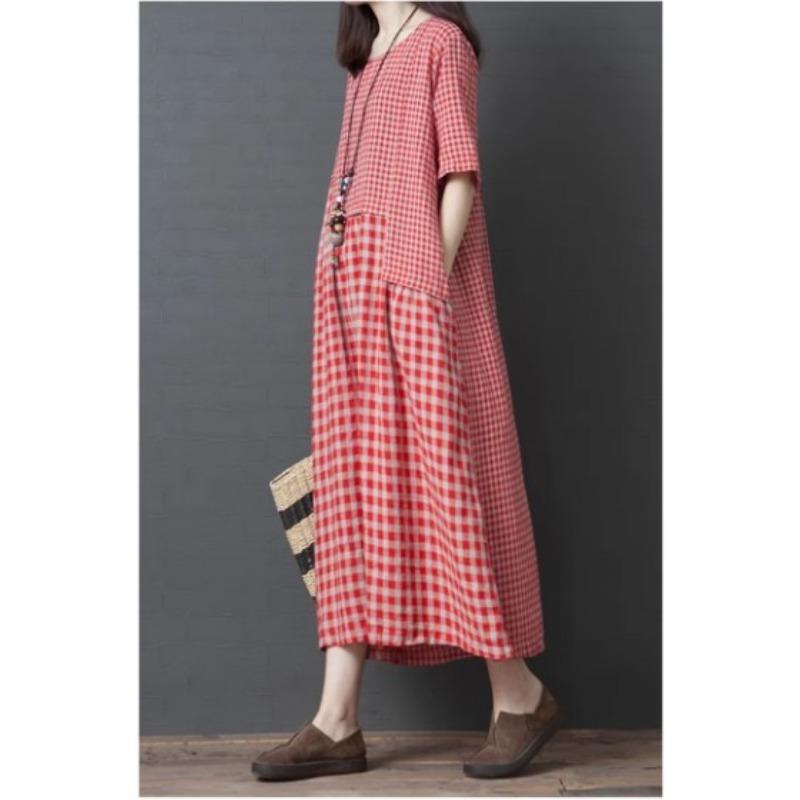 Summer Large-size Women's Checked Dress