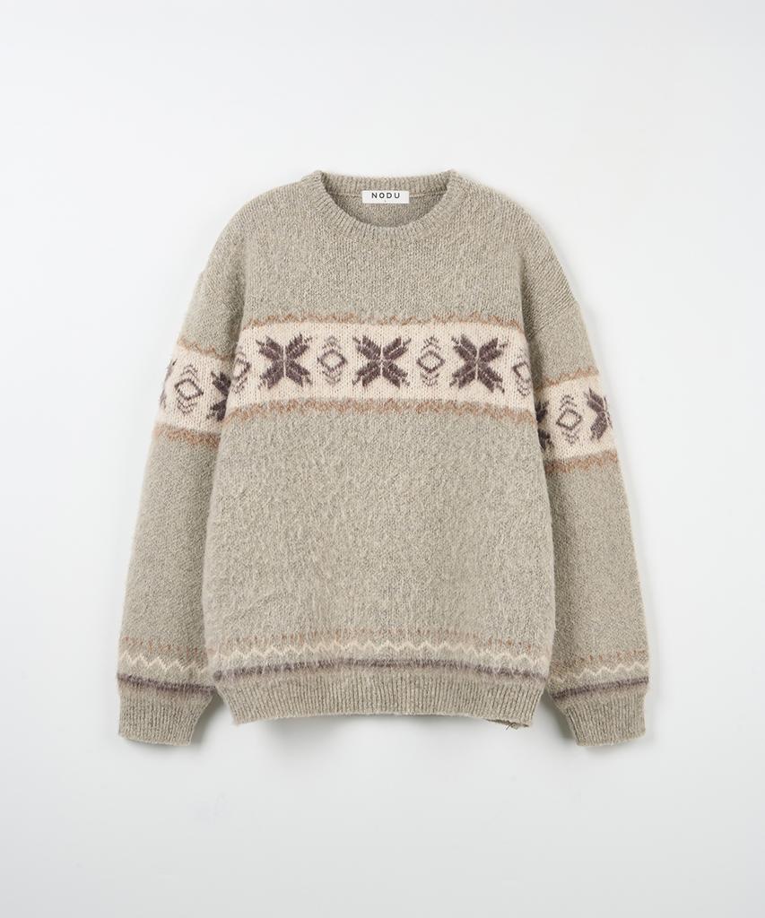 NODU Snow Nordic Snowflake Round Knit [Beige]