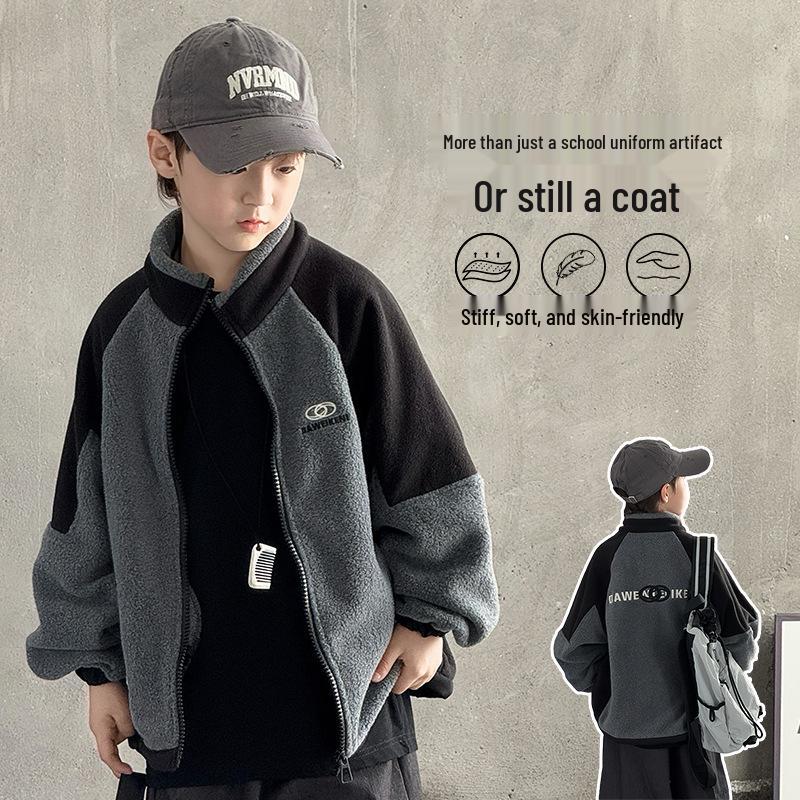 

Boys 2025 Fleece-Lined Waterproof Windproof Autumn/Winter Jacket 140 cm темно-серого