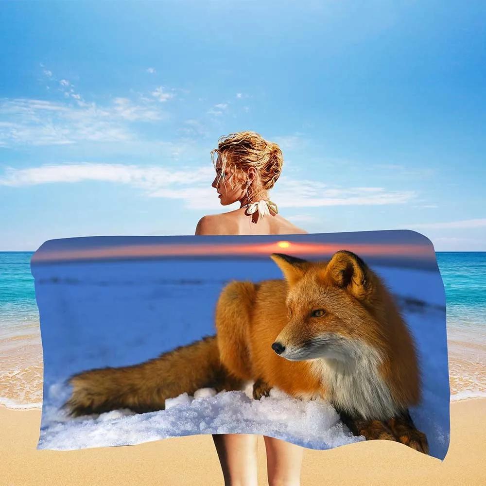 Animal Fox Microfiber Beach Towel Autumn Forest Maple Leaf Bathroom Towel Women Kids Gifts Quick Dry Travel Home Decor Camping