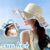 Fashion Flat-Topped Straw Hats Girls Wide Brim Sun Hat Outdoor Lace Bow Strap Lightweight Uv Protection Beach Cap