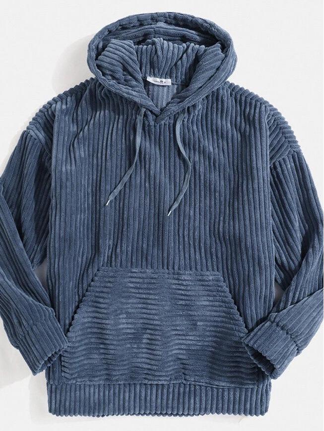 Herren Retro Cord Kapuzenpullover - Dickes Langarm mit Tasche
