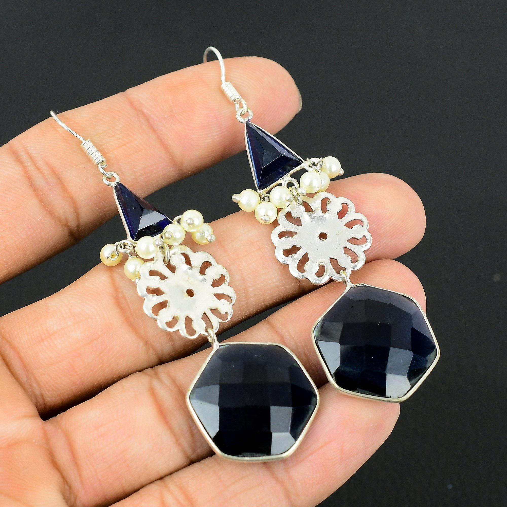 

Natural London Blue Topaz Gemstone 925 Silver Drop/Dangle Earrings For Girls